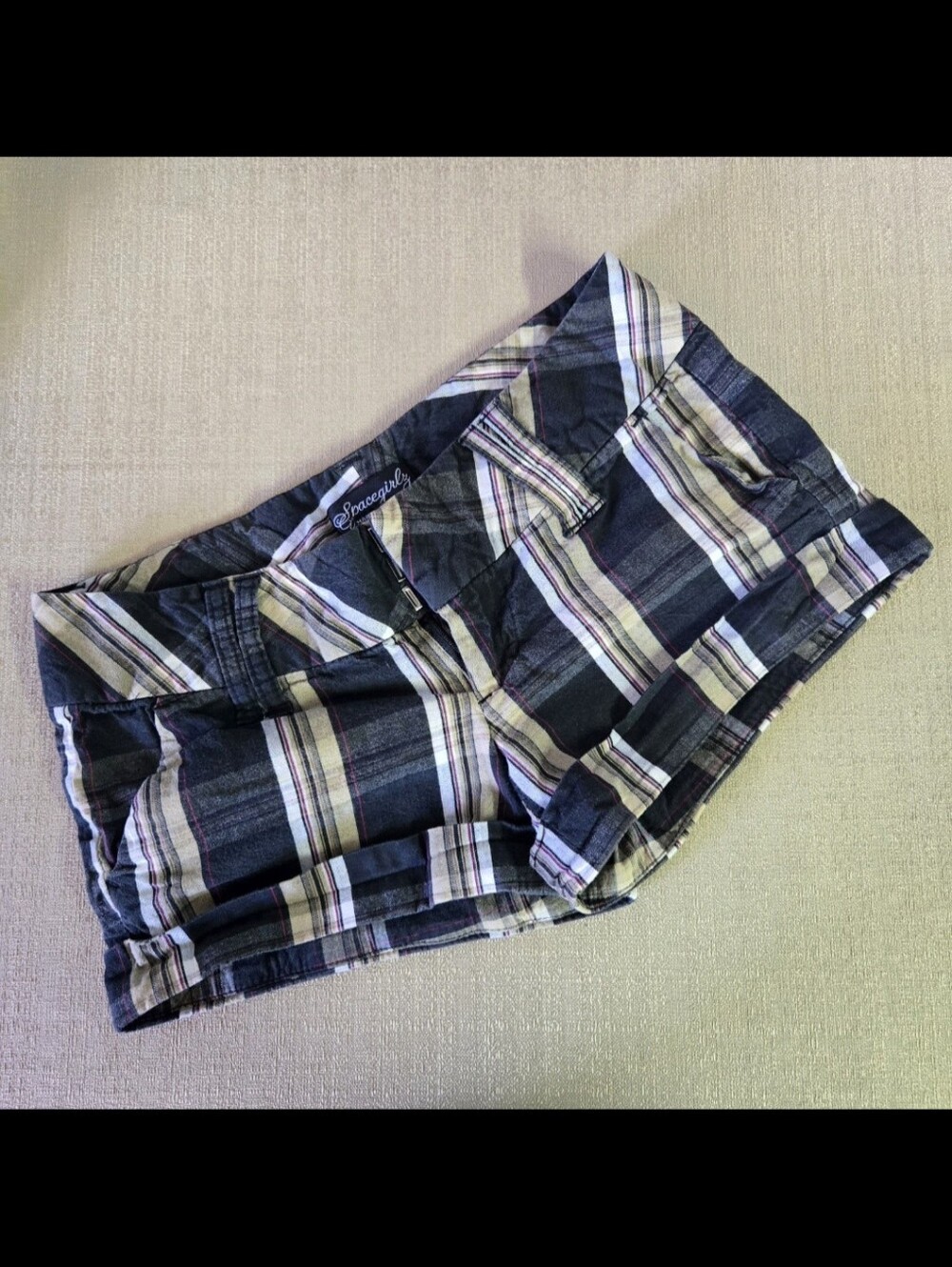 SPACEGIRLZ | Dark Cuffed Y2K Plaid Micro Shorts sz 1